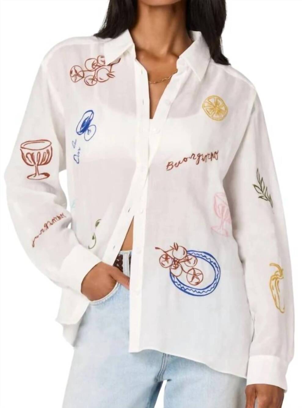 NEW ASTR trace embroidered shirt in white picnic